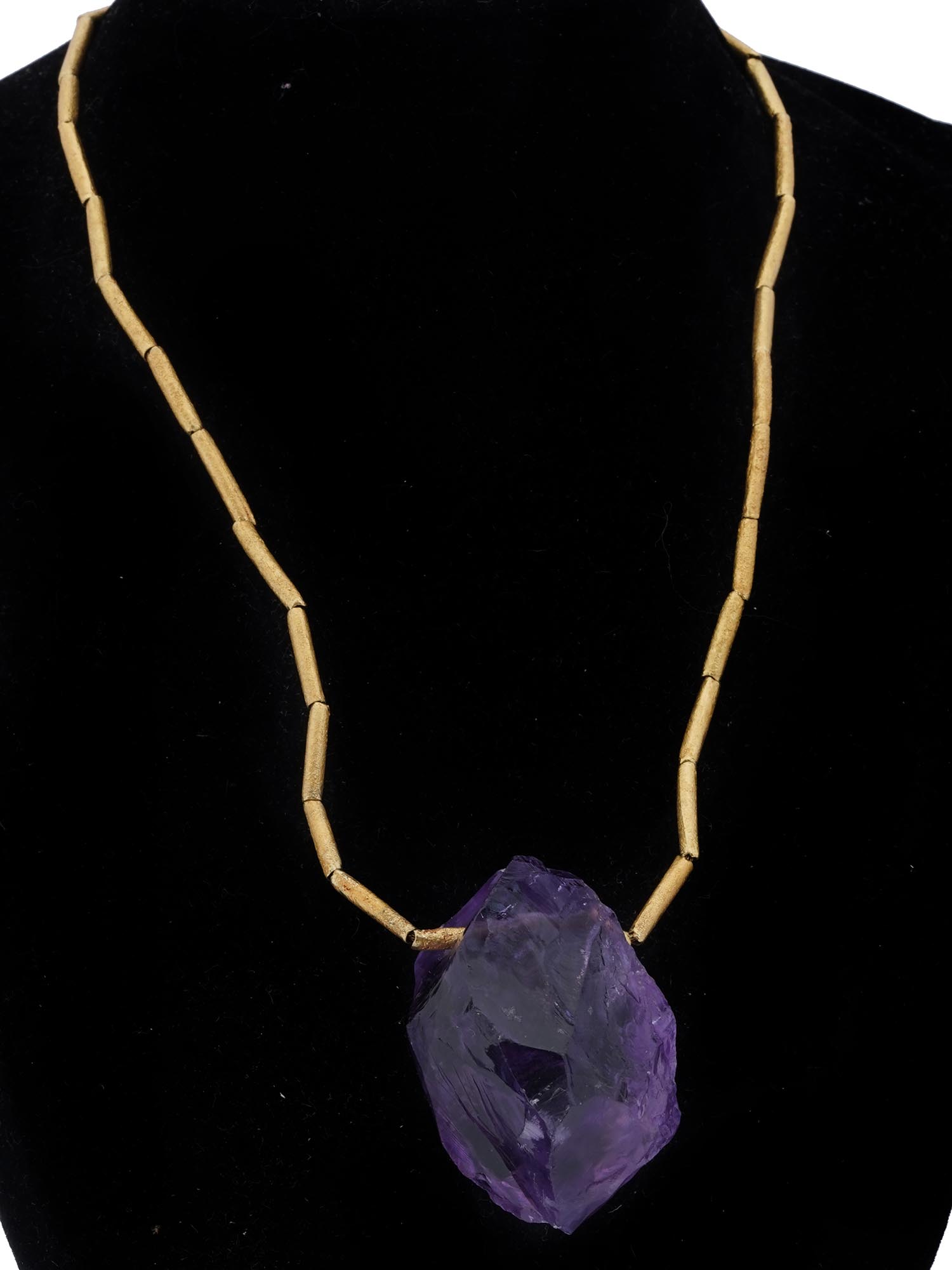 22K YELLOW GOLD AND RAW AMETHYST NECKLACE PIC-0